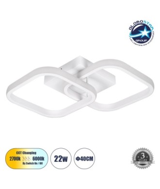 GLOBOSTAR® NORA 61062 Μοντέρνο Φωτιστικό Οροφής LED 22W 2640lm 300° AC 220-240V IP20 Ρυθμιζόμενο Λευκό CCT με On-Off 2700K-4500K-6000K - Lumileds SMD Chip - Λευκό Ματ - Μ40 x Π24 x Υ7cm - 3 Χρόνια Εγγύηση